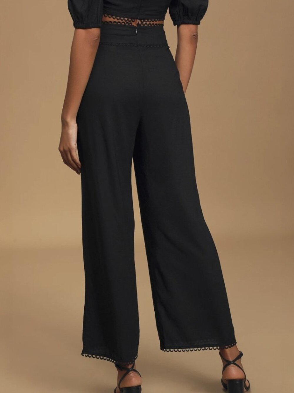 Lulus Bask In Glory Black Crochet Lace Wide-Leg Pants​ NWT - Picture 3 of 8